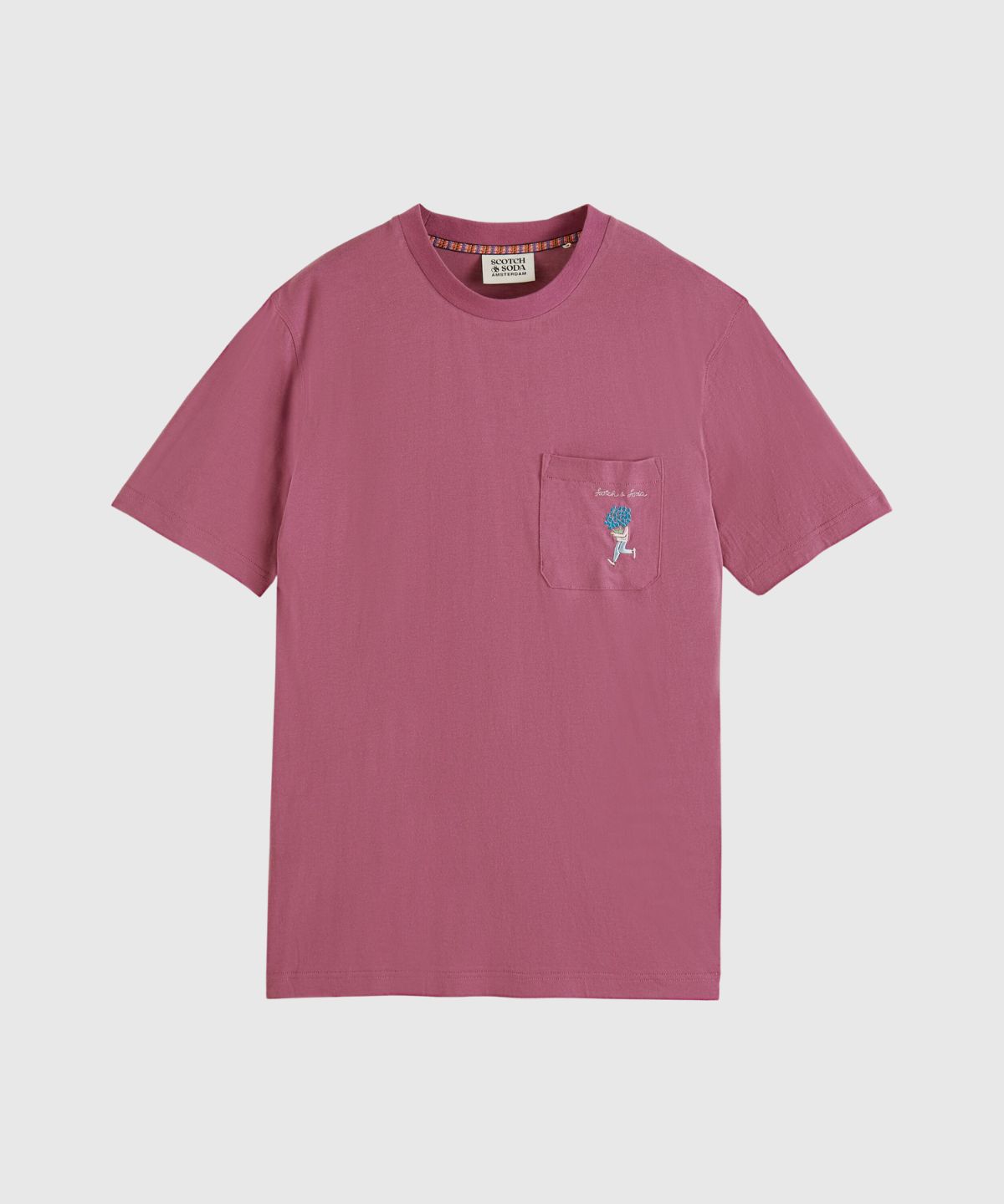 Chest pocket embroidered T-shirt in Cotton/Lyocell
