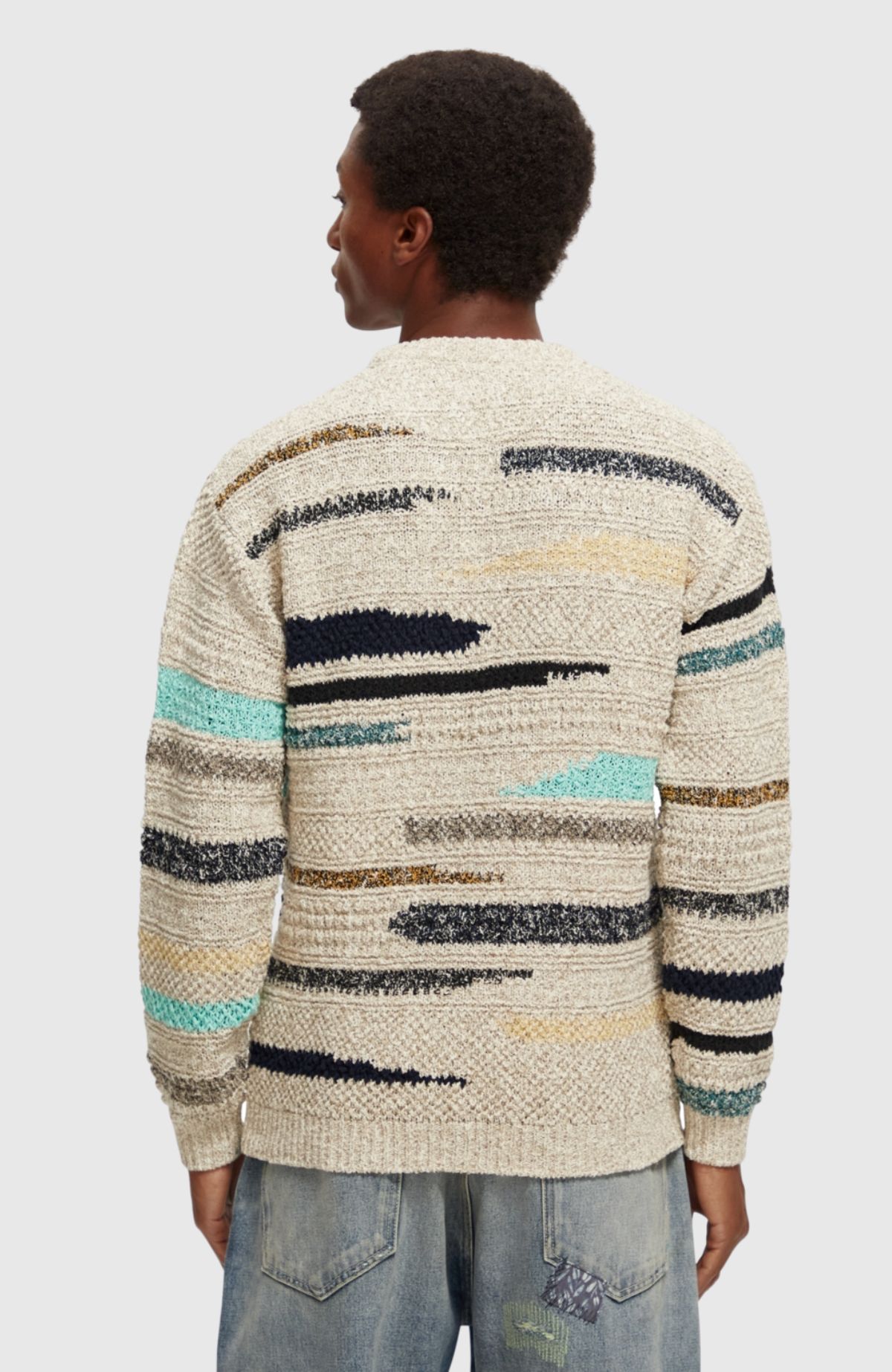 Melange jacquard striped crewneck pullover