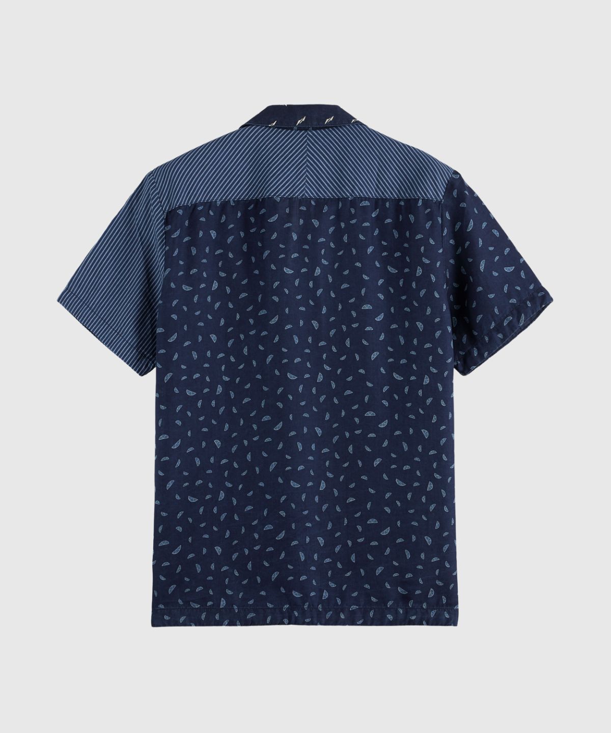 Short sleeve indigo patchwork beach shirt