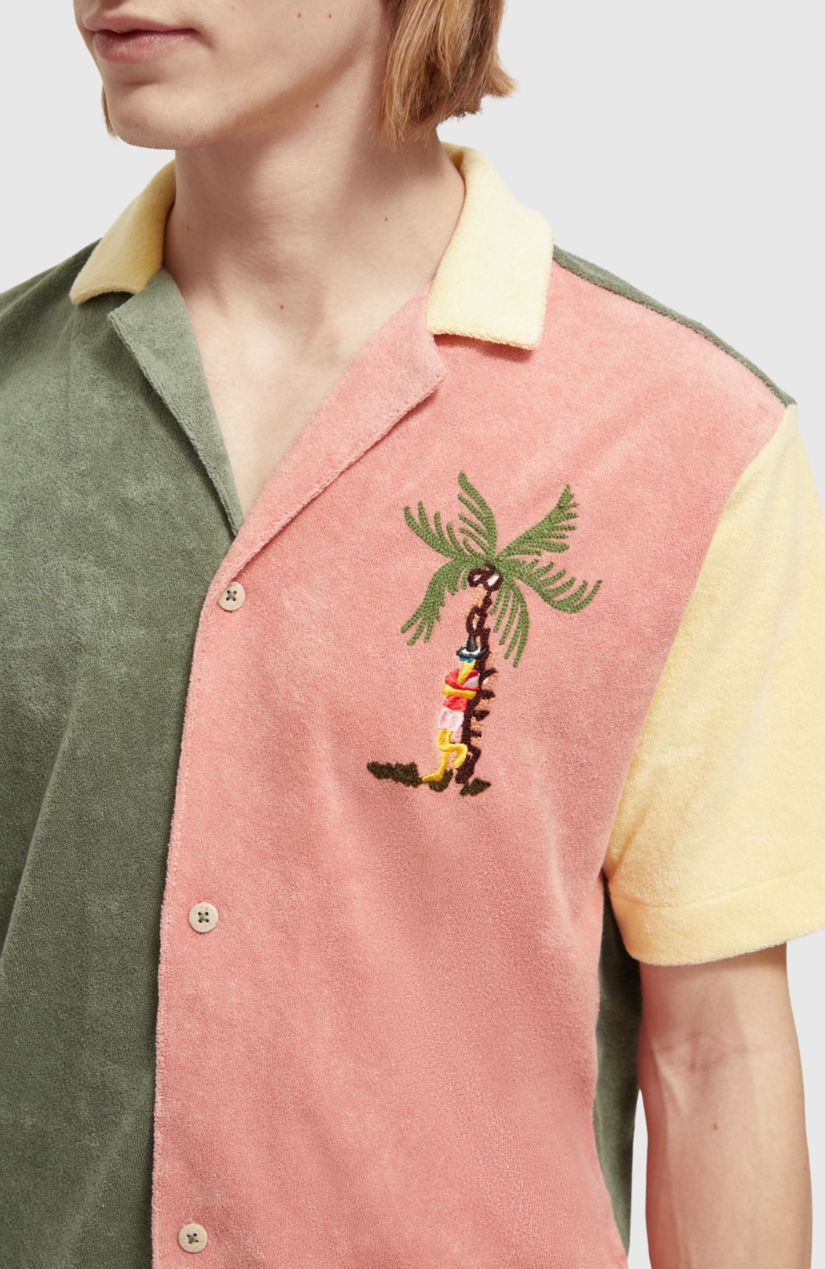 Toweling shirt with embroidery at chest