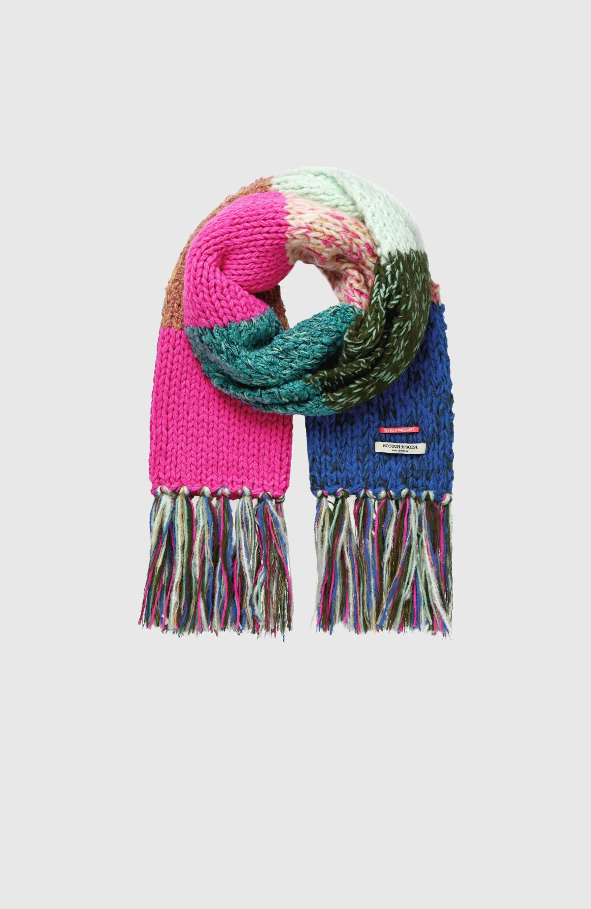 Hand knit striped fringe scarf