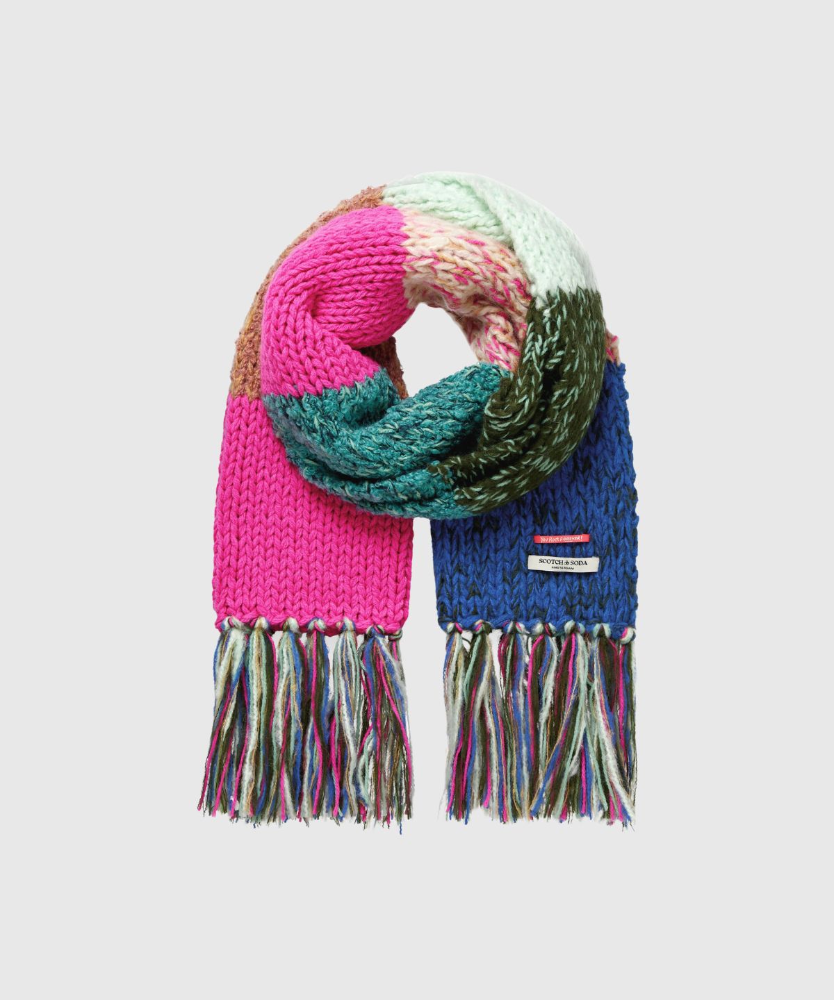 Hand knit striped fringe scarf