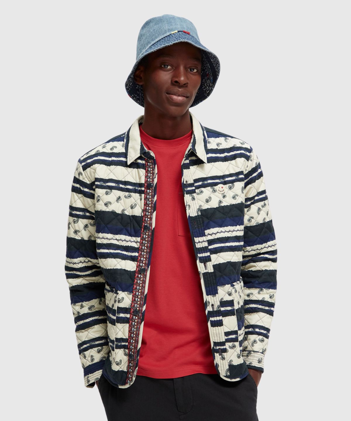 Quilted allover printed shirt jacket