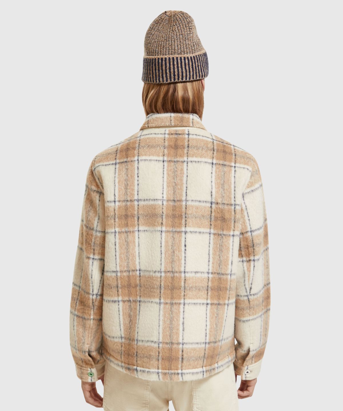 Wool-blend zip-thru check overshirt