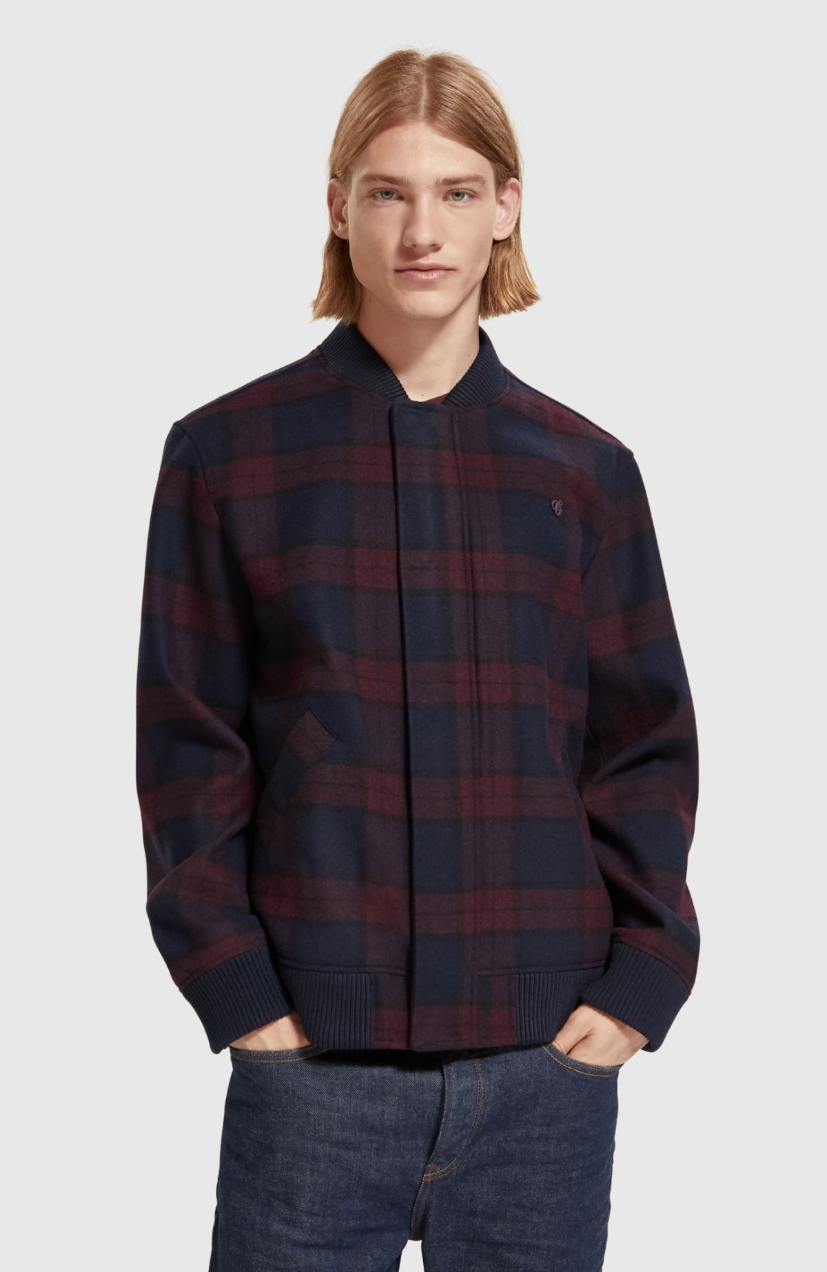 Grey check bomber jacket best sale