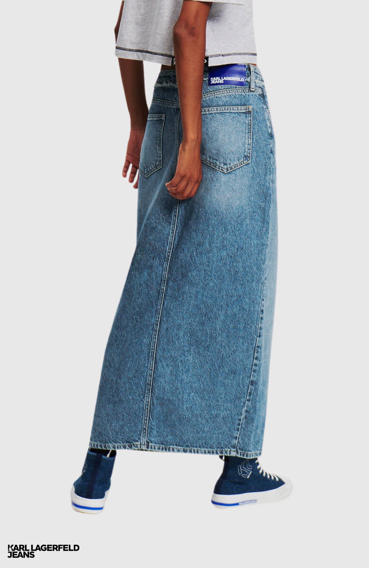 KLJ Denim Maxi Skirt W/Detail