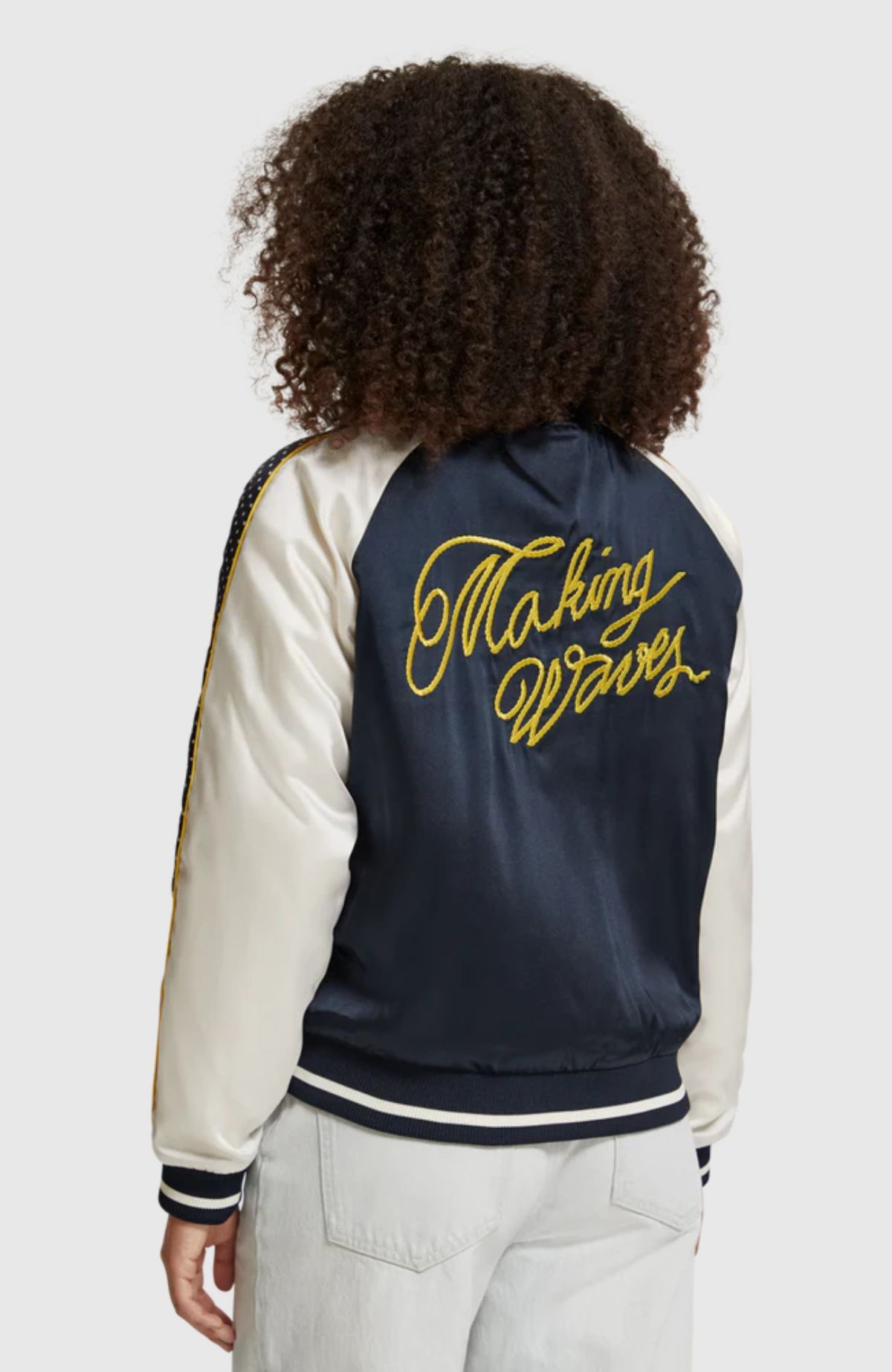 Embroidered bomber with contrast detail