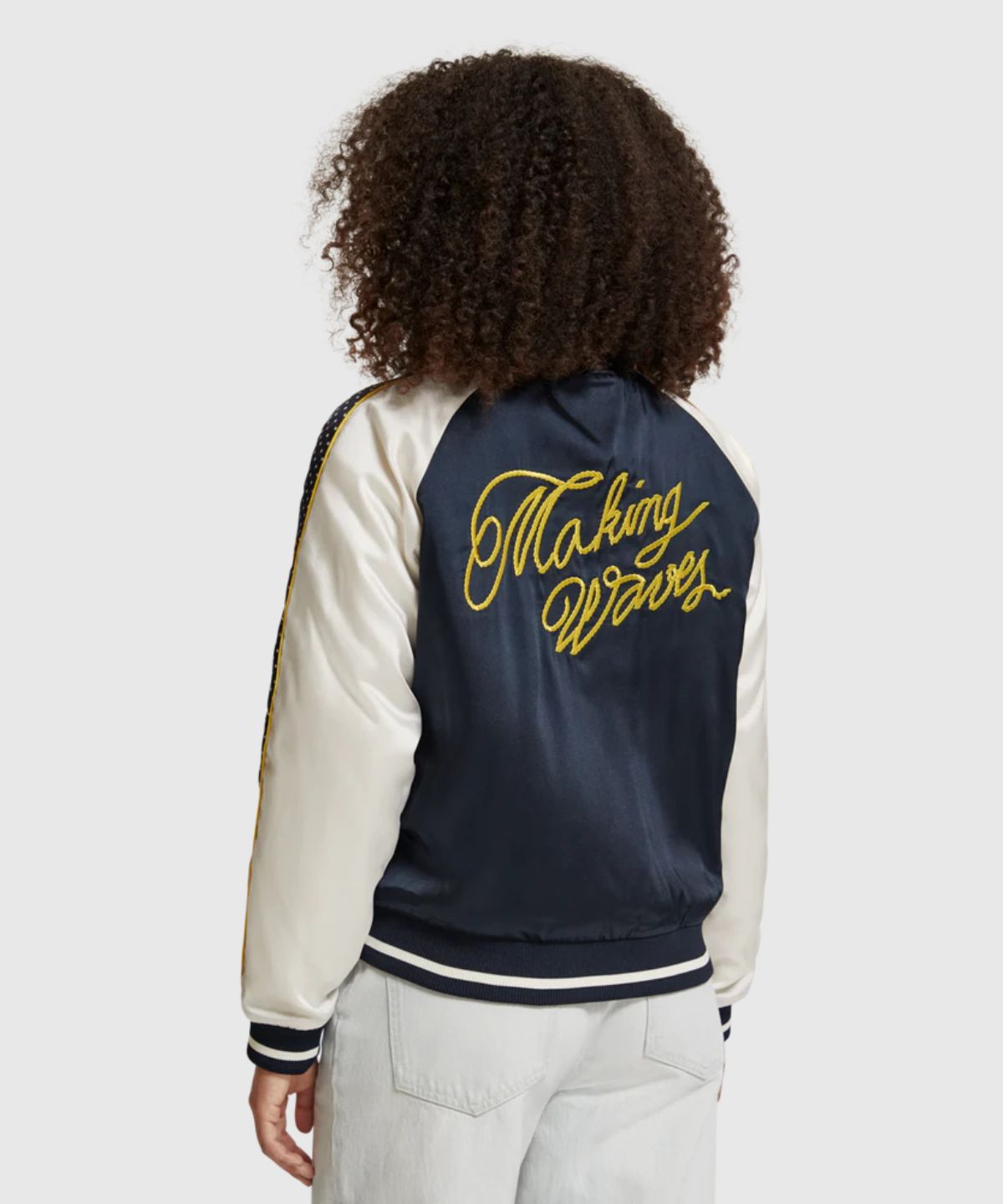 Embroidered bomber with contrast detail