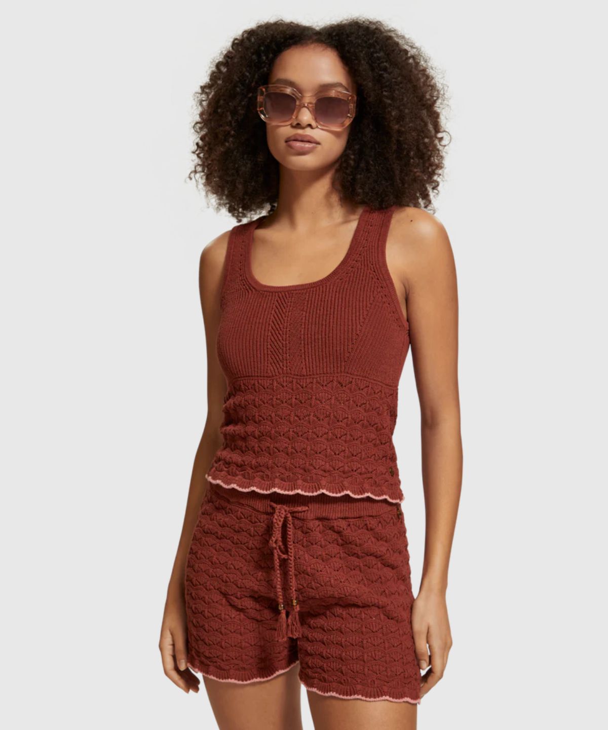 Relaxed fit pointelle knitted tank