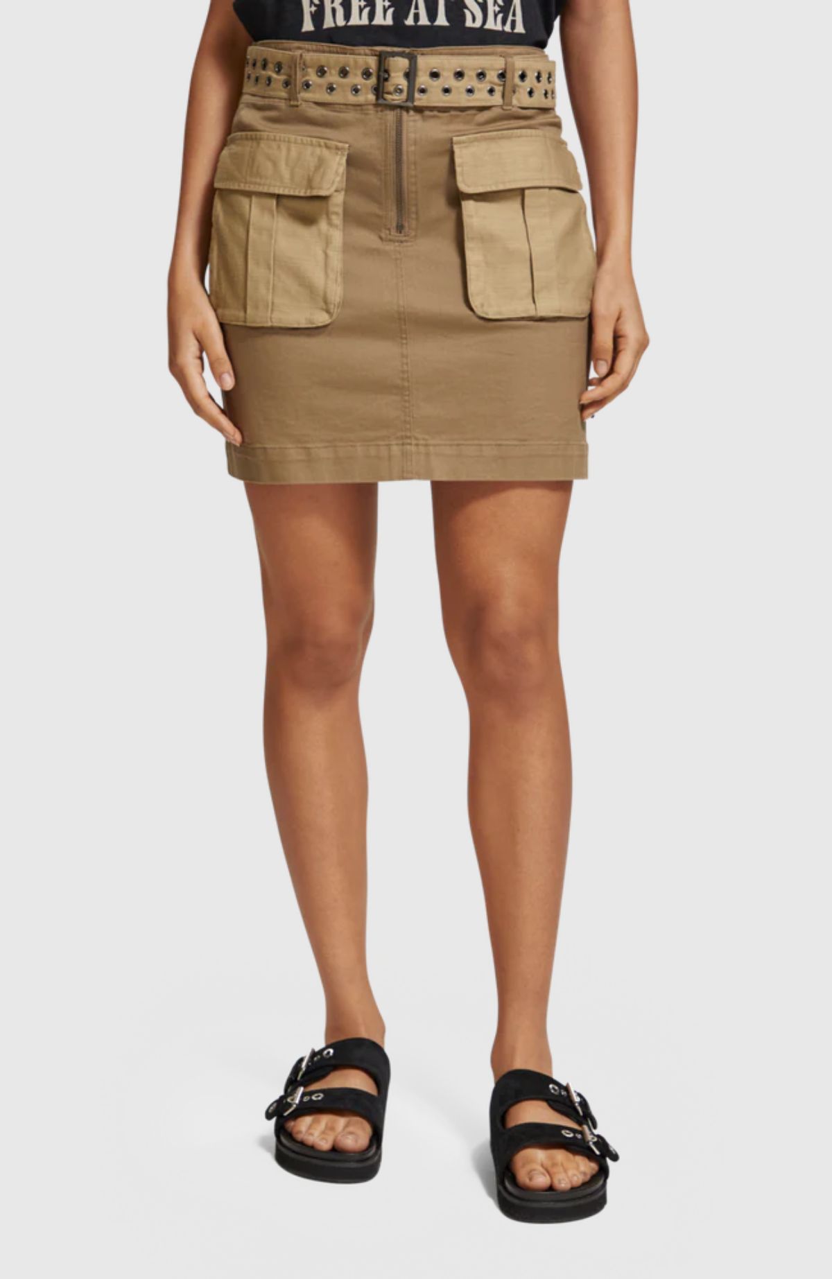 High-rise cargo mini skirt