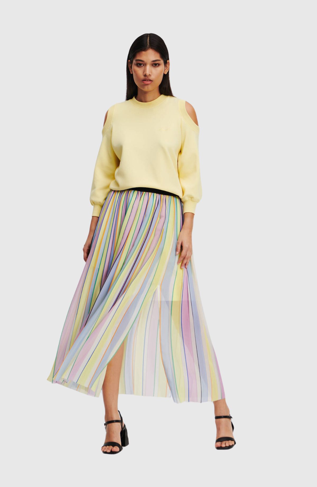 Stripe Pleated Skirt