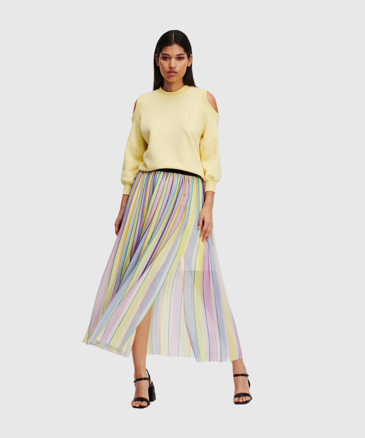 Stripe Pleated Skirt