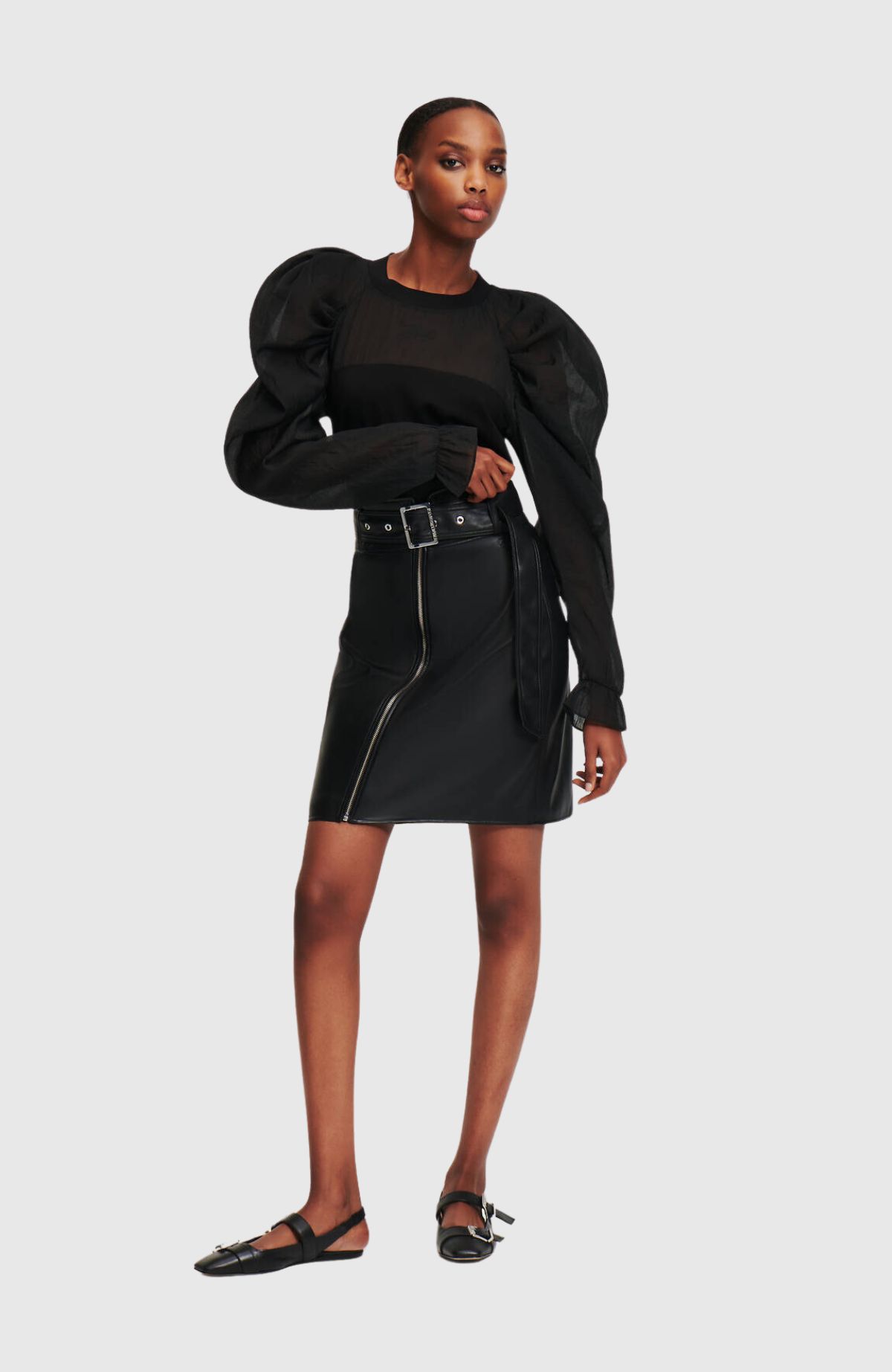 Faux Leather Skirt W/Zip