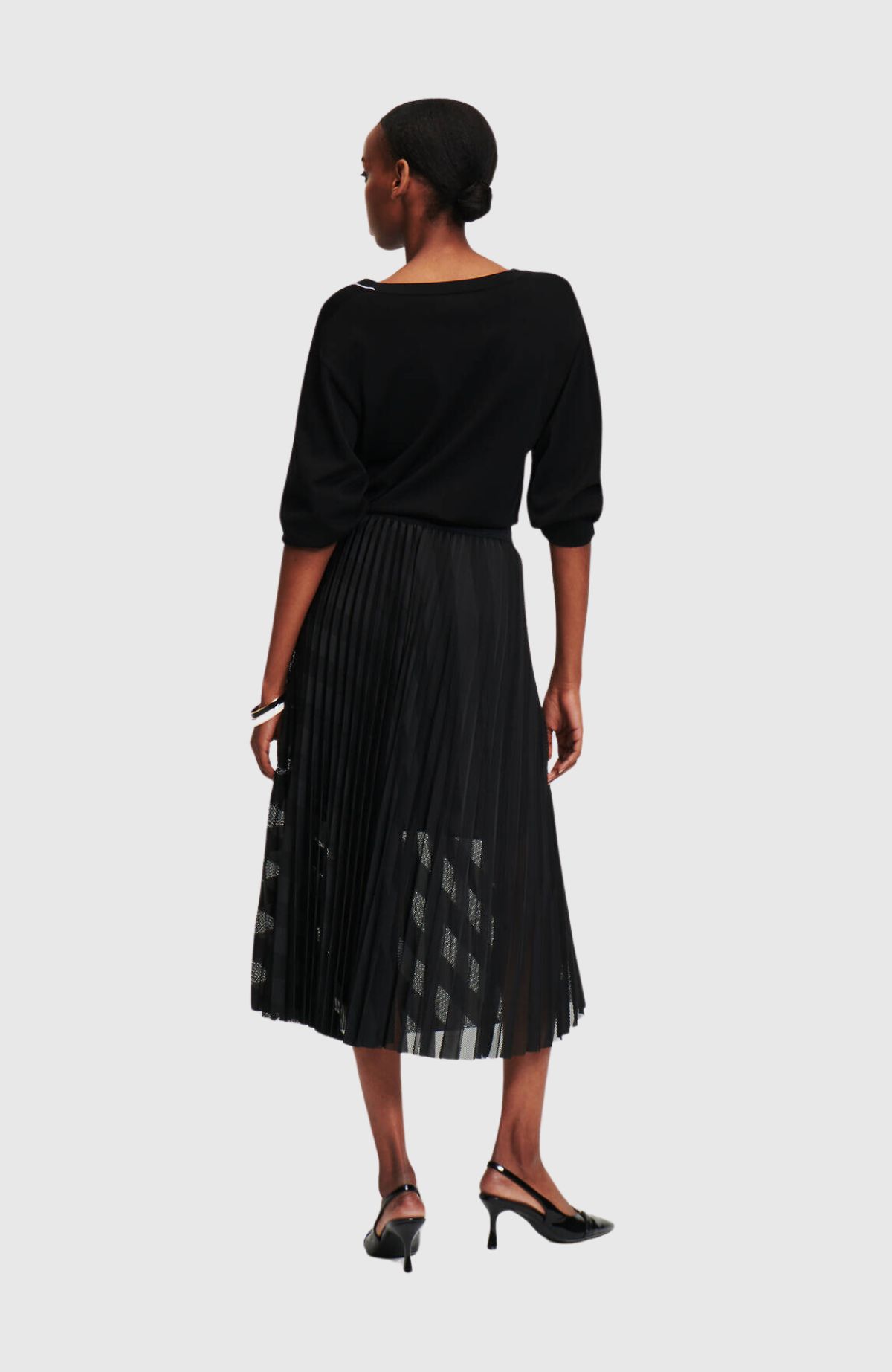 Diagonal Mesh Pleated Skirt