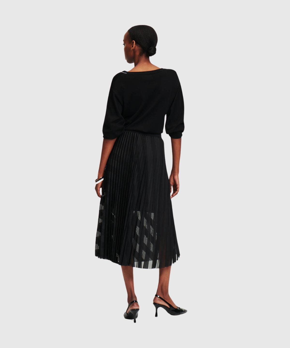 Diagonal Mesh Pleated Skirt