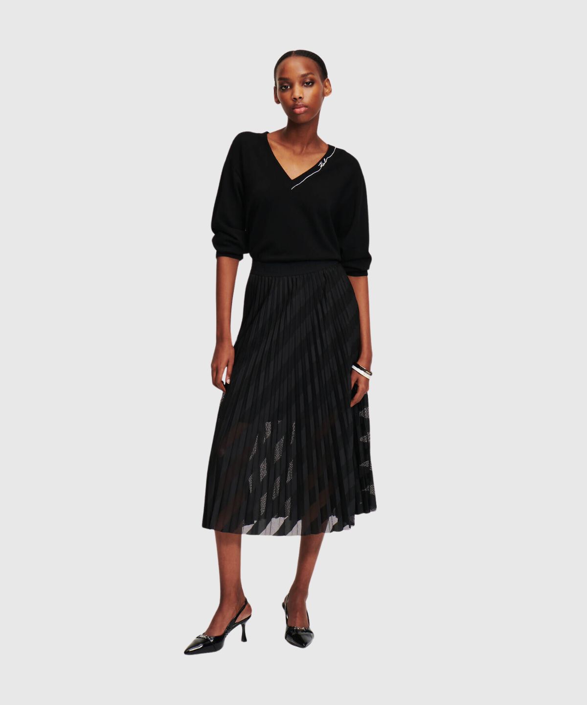 Diagonal Mesh Pleated Skirt