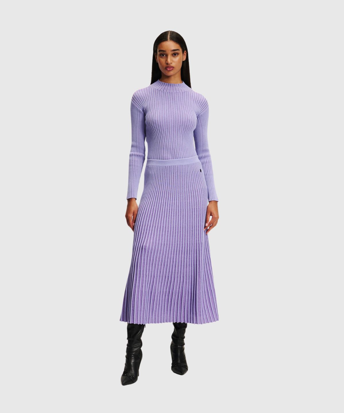 Pleated Lurex Knit Skirt