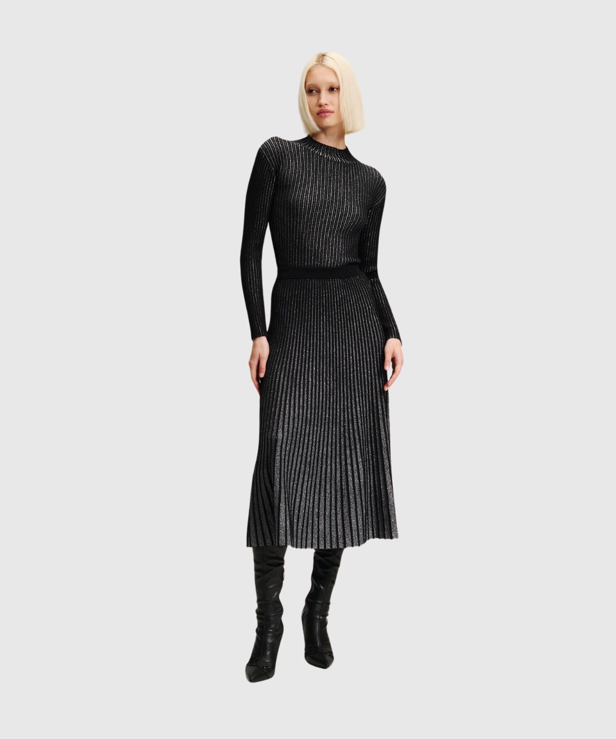 Pleated Lurex Knit Skirt