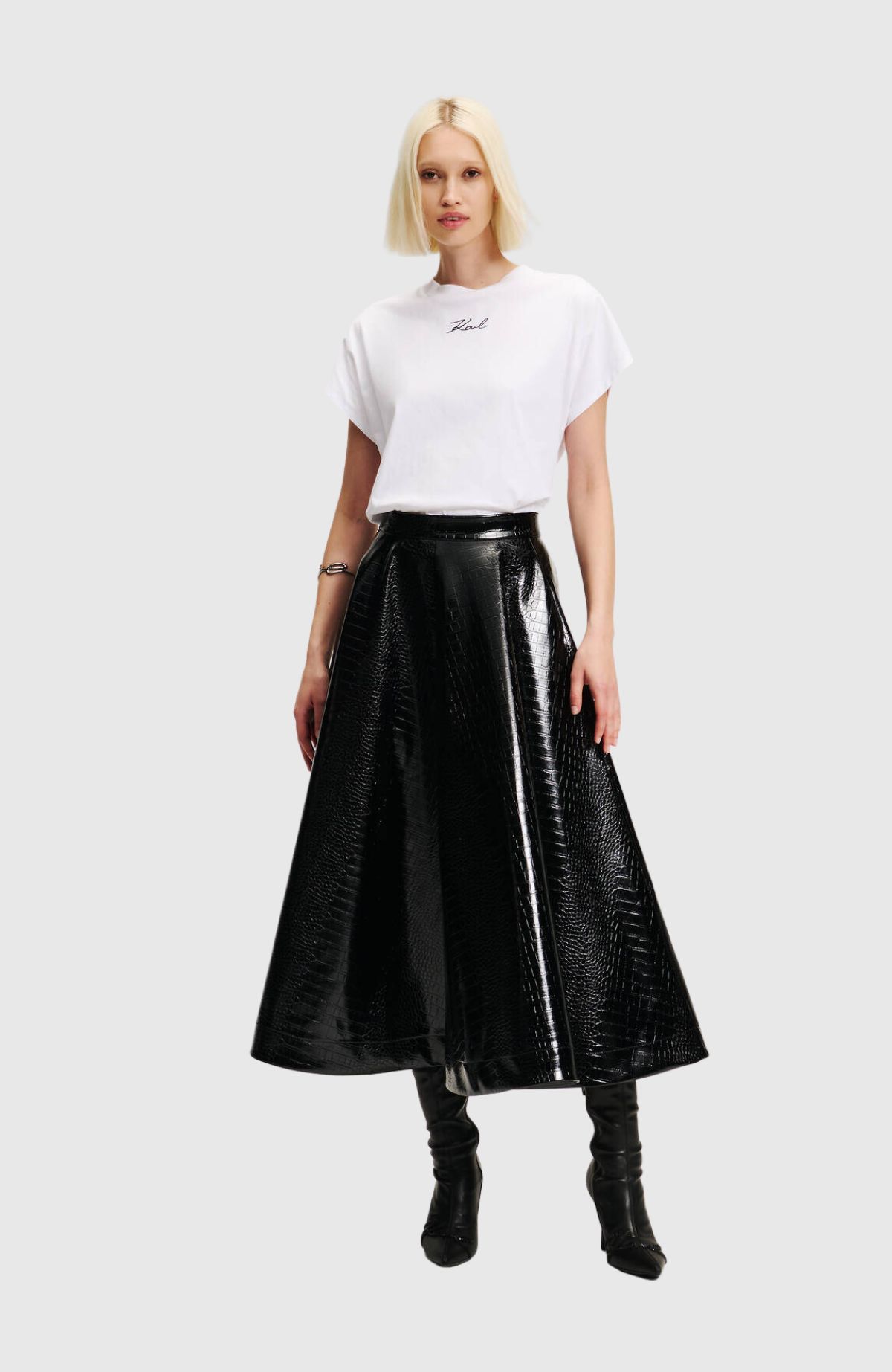 Faux Leather Croc A Line Skirt