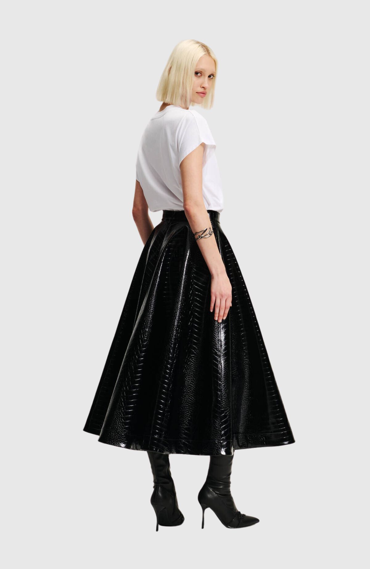 Faux Leather Croc A Line Skirt