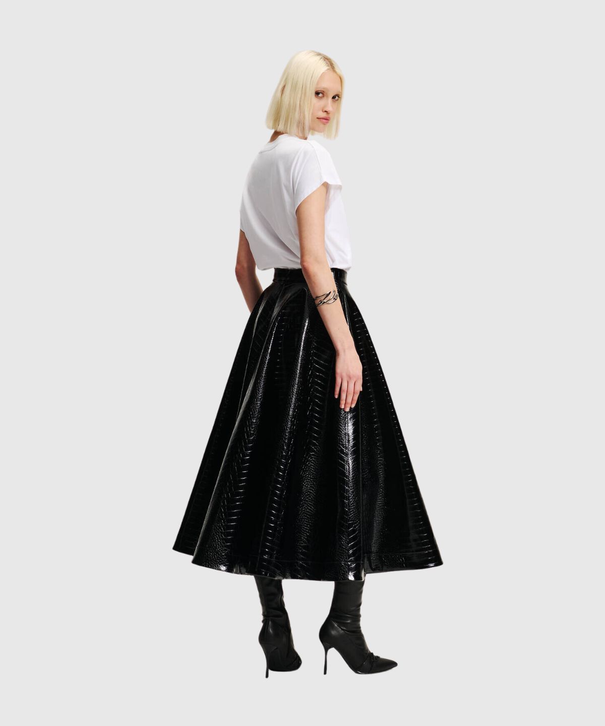 Faux Leather Croc A Line Skirt