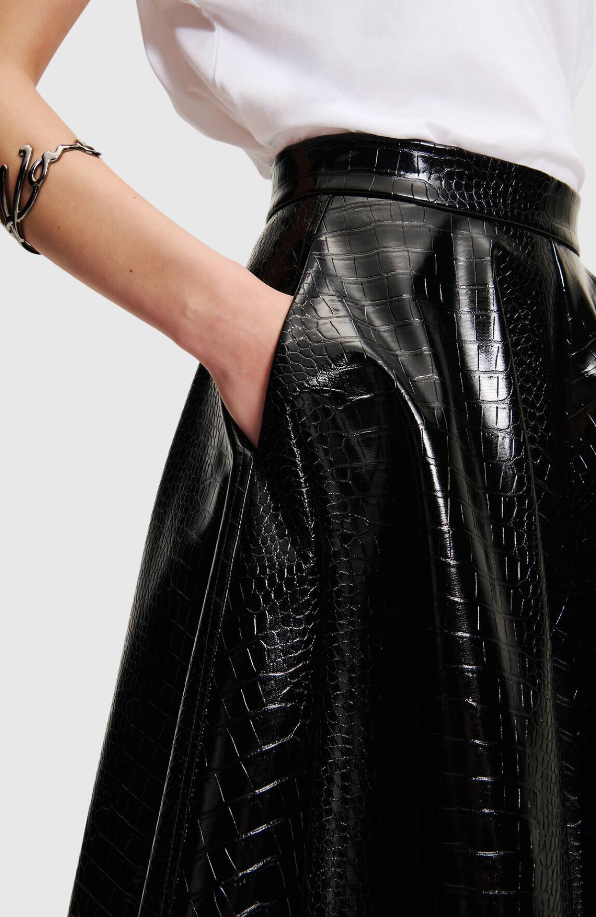 Faux Leather Croc A Line Skirt