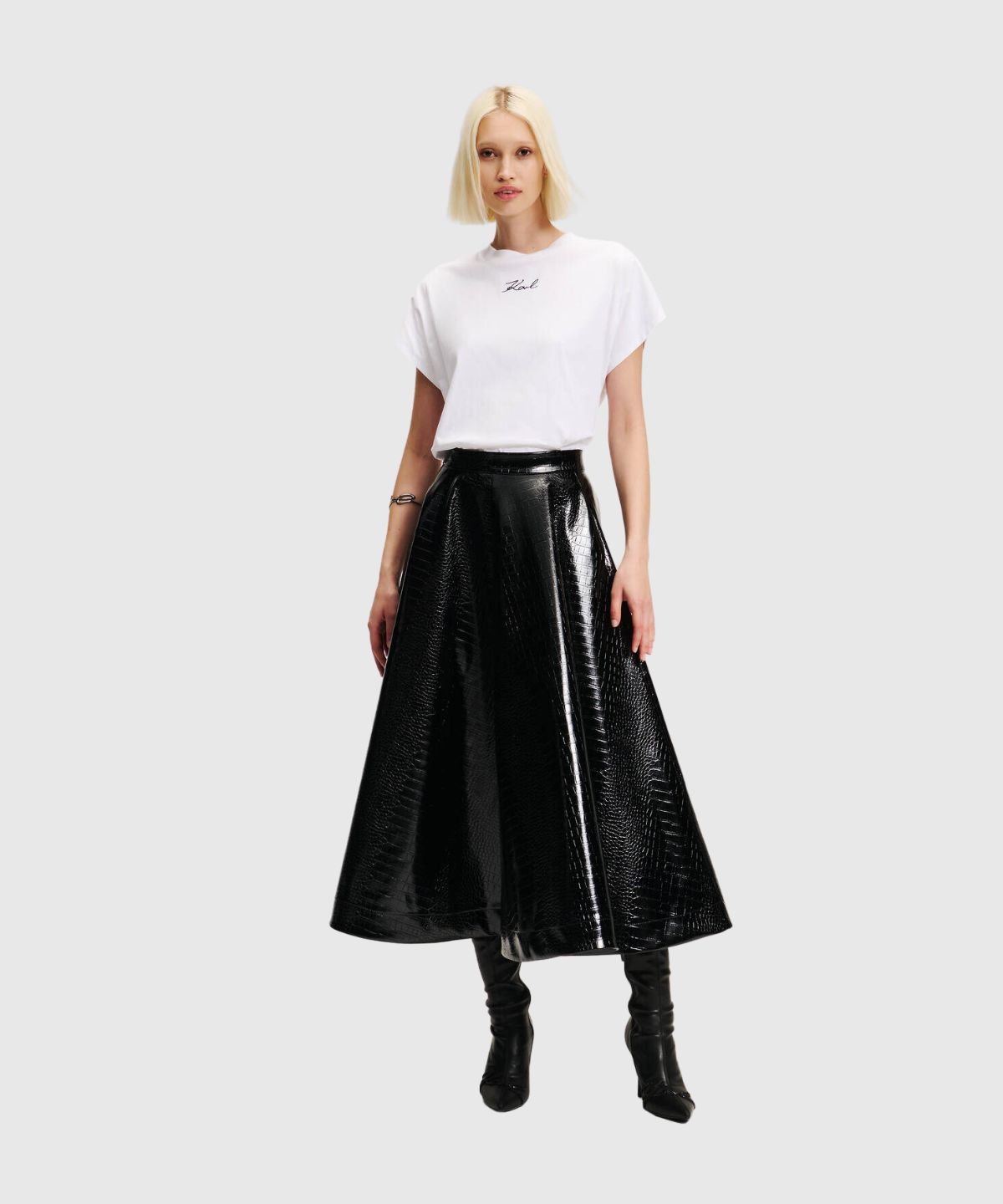 Faux Leather Croc A Line Skirt