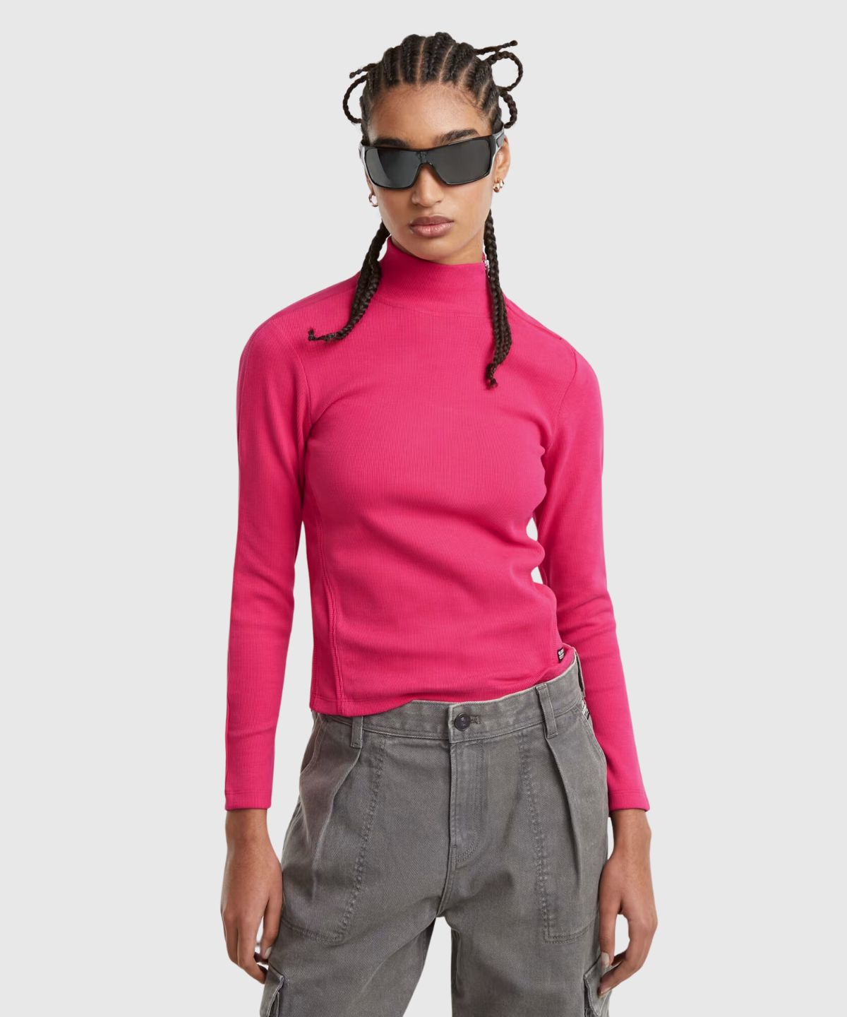 Asymmetric zip cropped slim mock ls wmn